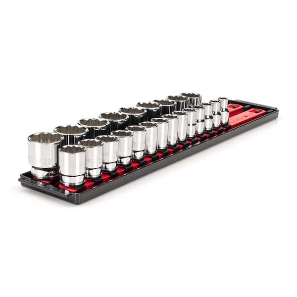TEKTON 1/2 in. Drive 12-Point Socket Set with Rails (10 mm-32 mm) (23-Piece)
