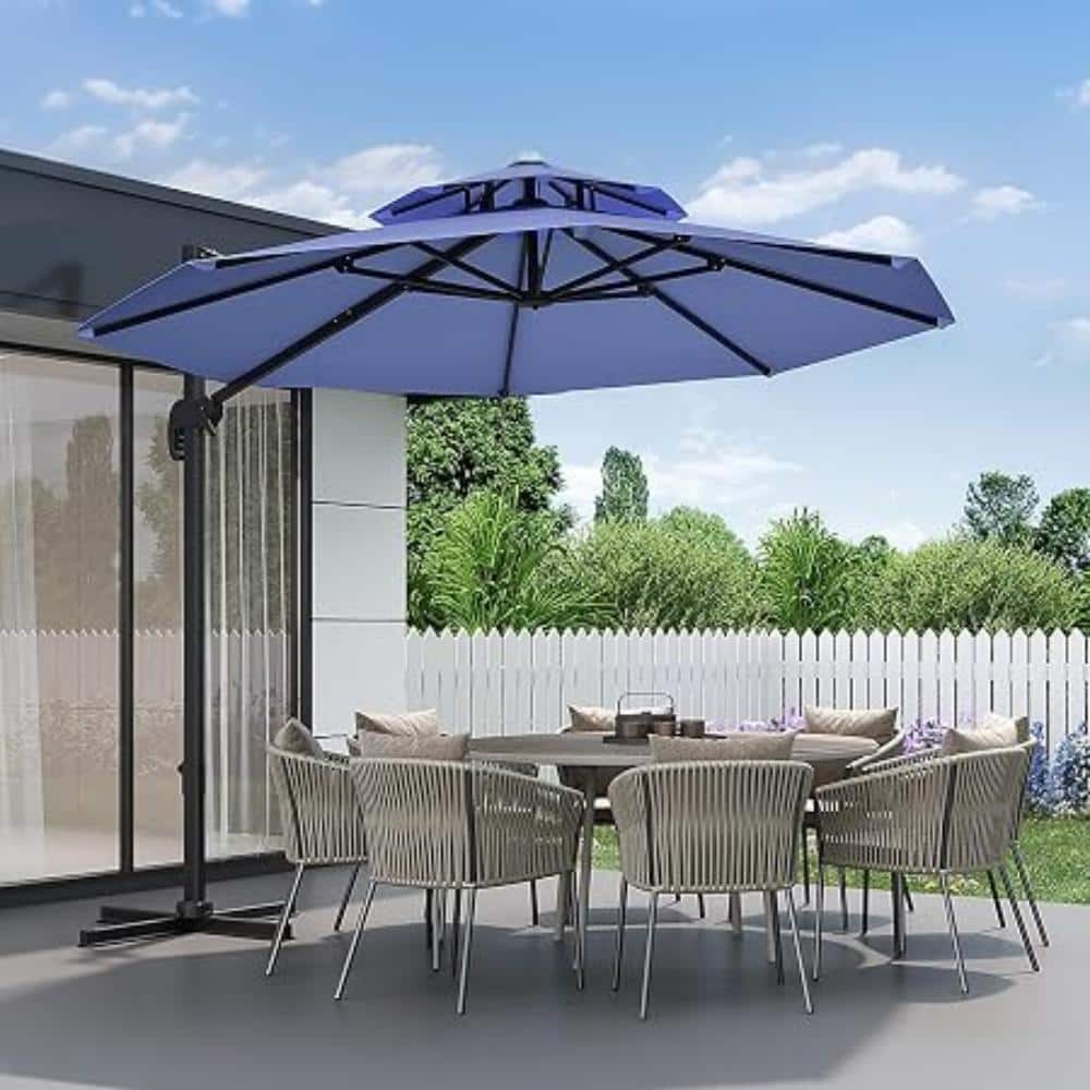 10FT Offset Cantilever Patio Umbrella - Blue Hanging Outdoor Umbrella with Easy Tilt for Deck, Pool & Backyard-Blue price history on PriceWatchPro