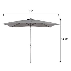10 ft. x 6.5 ft. Rectangular Solar Market Patio Umbrella with 26 LED Lights in Gray