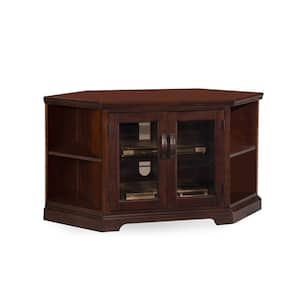 Chocolate Cherry 46 in. W Glass Door Corner TV Stand with Bookcases For 50 in. TV's