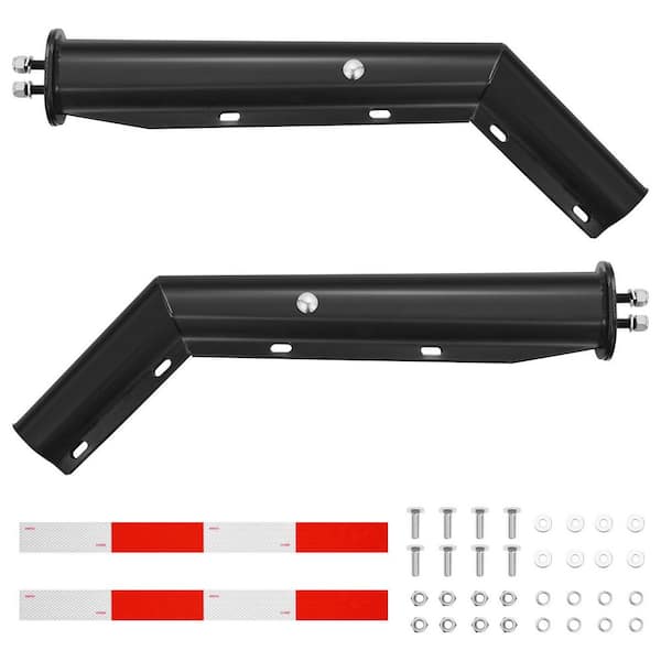 Angled Spring Loaded Mud Flap Hangers, 1-1/8" Bolt, 1 Pair Heavy Duty Semi Truck Set with Reflective Strips, Black