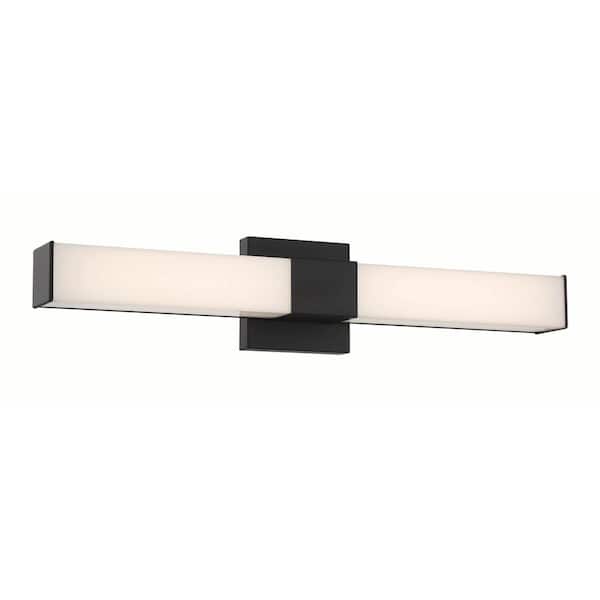 Minka Lavery Vantage Modern 2-Light Black Dimmable LED Wall Sconce with White Acrylic Shades
