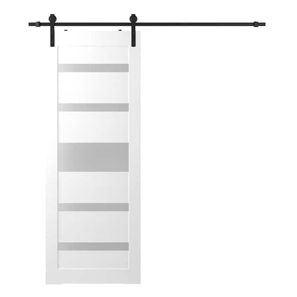 Belldinni Gina 32 in. x 80 in. 5-Lite Frosted Glass Bianco Noble Composite Core Wood Sliding Barn Door with Hardware Kit