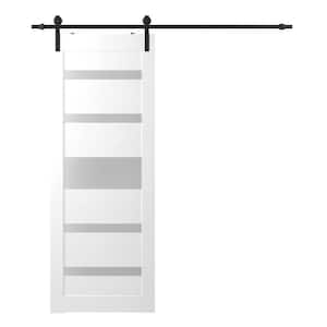 Gina 24 in. x 80 in. 5-Lite Frosted Glass Bianco Noble Composite Core Wood Sliding Barn Door with Hardware Kit