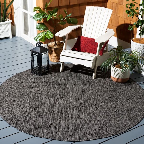 Courtyard Black/Gray 7 ft. x 7 ft. Dotted Diamond Indoor/Outdoor Round Area Rug