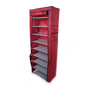 62.99 in. H 27-Pair 9-Tier Red Fabric Shoe Rack