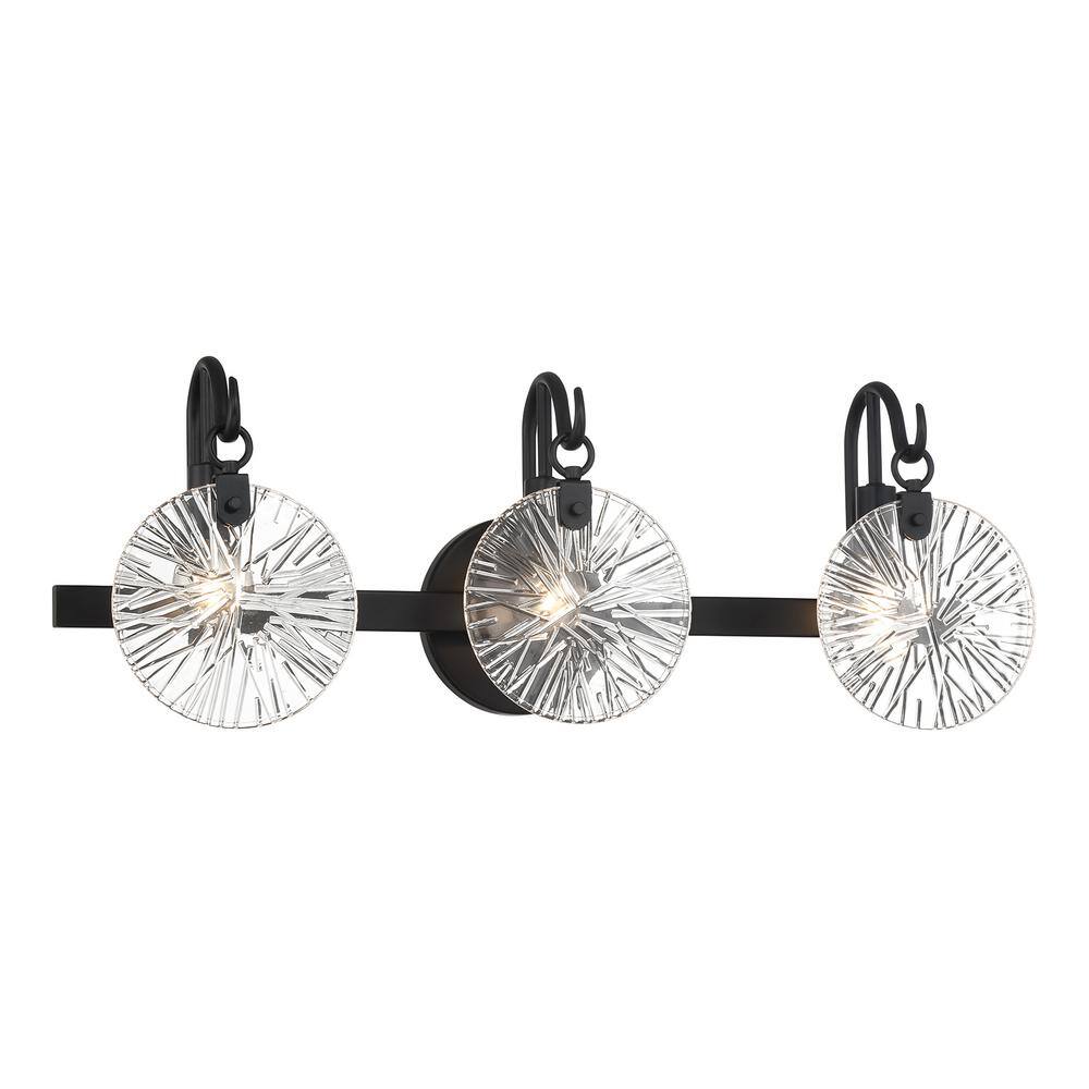 Matte Black 3-Light Vanity with Starburst Clear Glass Shades