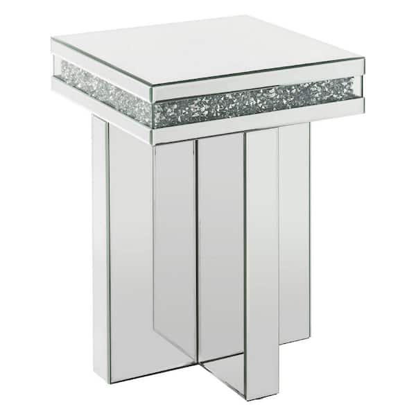 Benjara 16 in. Silver Square Wood End Table with Cross Base