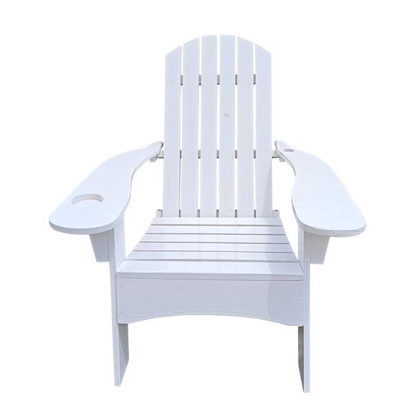 cenadinz Outdoor patio Wood Adirondack chair with an hole to hold umbrella on the arm in white