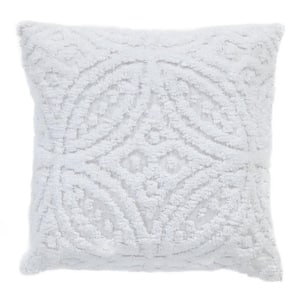 Wedding Ring Collection White 18 in. Square Loop Design 100% Cotton Tufted Square Pillow