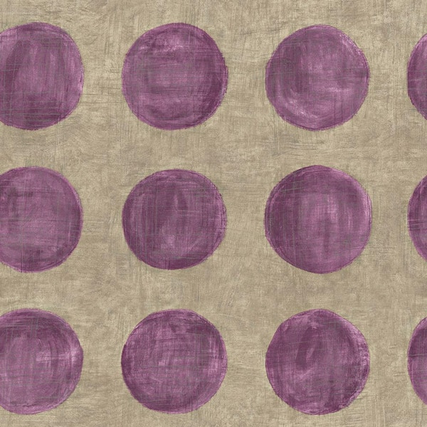 The Wallpaper Company 8 in. x 10 in. Purple Large Polka Dot on a Grey Taupe Ground Wallpaper Sample