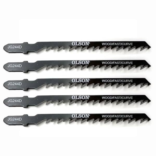 Jig Saw Blade Set, 5, Wood, Course, Curve Cuts 6 TPI, T-Shank, Fast Curved Cuts in Wood