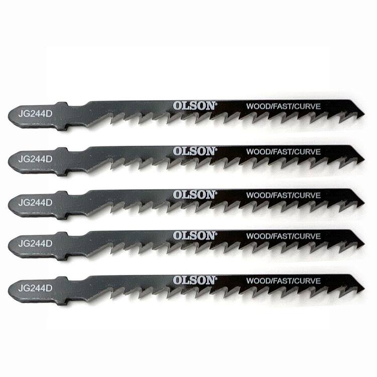Olson Saw Jig Saw Blade Set, 5, Wood, Course, Curve Cuts 6 TPI, T-Shank, Fast Curved Cuts in Wood