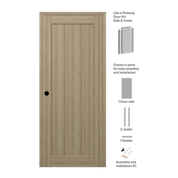Belldinni 1-Panel Shaker 32 in. x 80 in. Right Hand Active Shambor Wood DIY-Friendly Single Prehung Interior Door