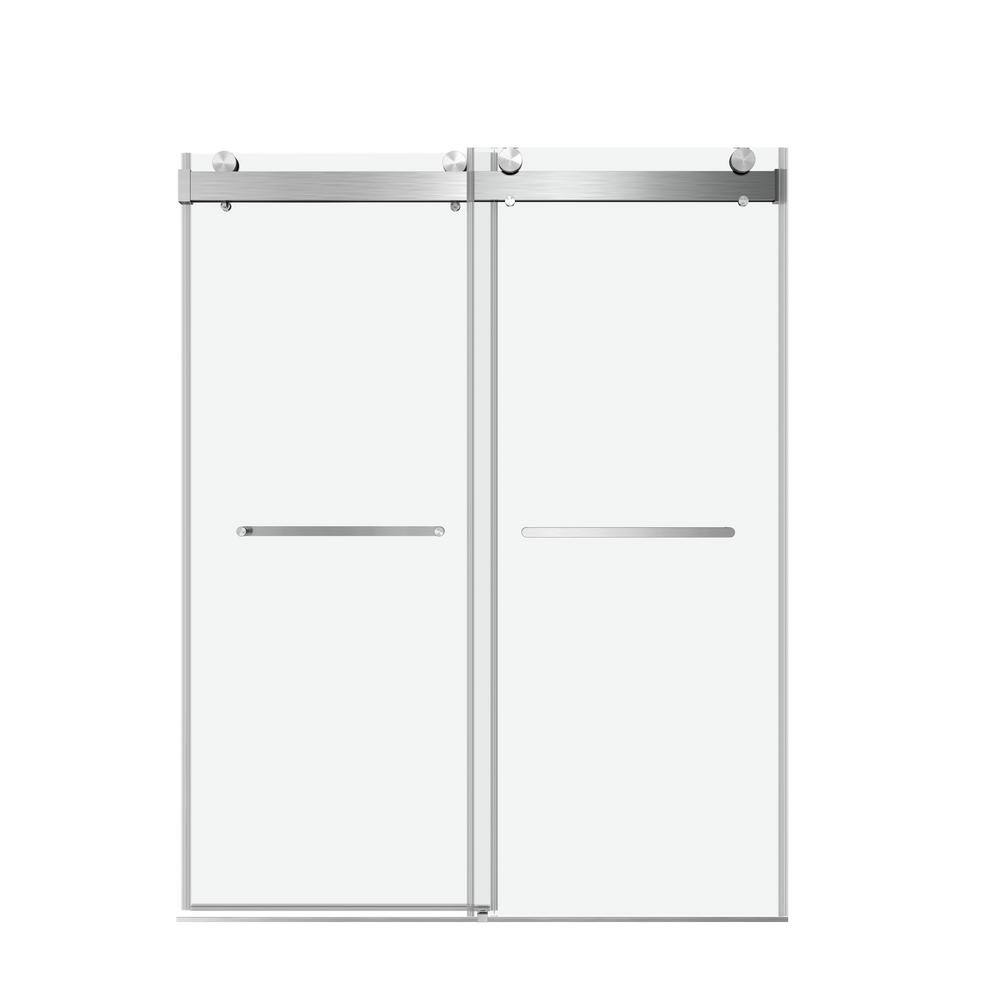 72" Frameless Clear Glass Sliding Shower Door with Brushed Nickel Finish