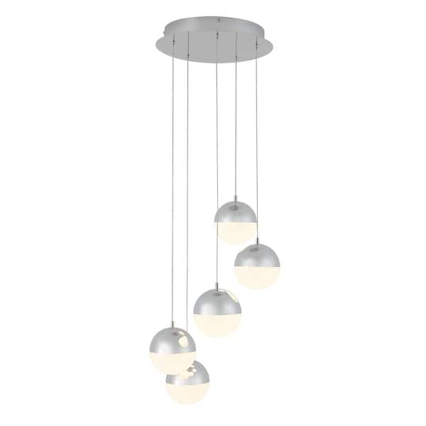 Sparkle 27-Watt 5-Light Chrome Integrated LED Modern Pendant Light - Contemporary Pendant Light Fixture