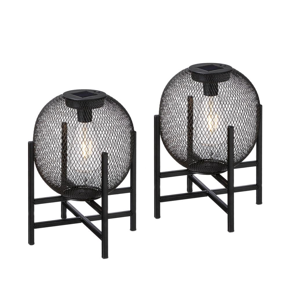 Glitzhome 11.5 in. H Set of 2Metal Mesh Black Solar Powered Outdoor