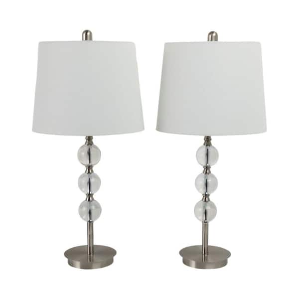 Liv & Skye Silver 27 in. Crystal Table Lamp Set and White Linen Shade (Set of 2)