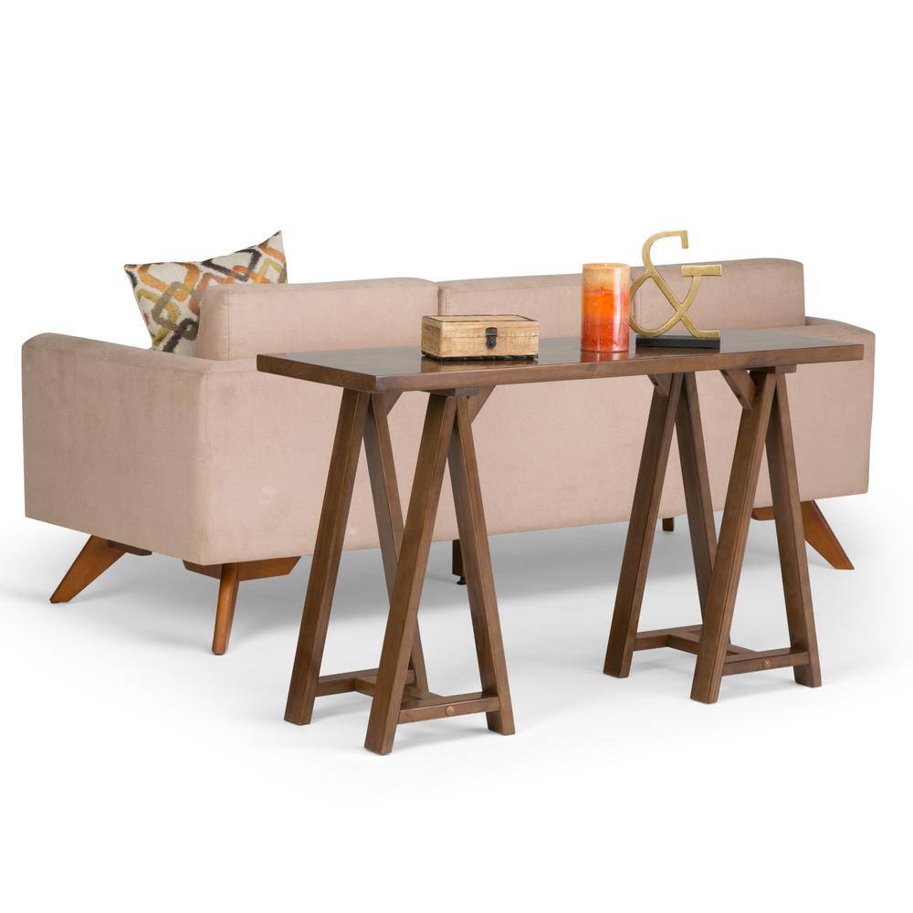 Medium Saddle Brown Solid Pine Console Table with A-Shaped Legs