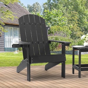 Black Recyled Plastic Weather Resistant Adirondack Chair with Cup Holder