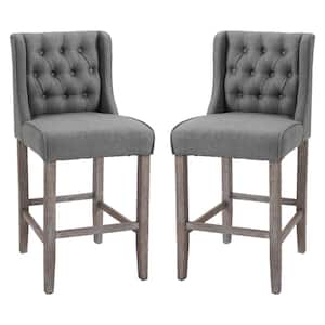 39.75" Grey Wingback Rubberwood 26.25" Bar Chair with Linen Seat, 2 Included