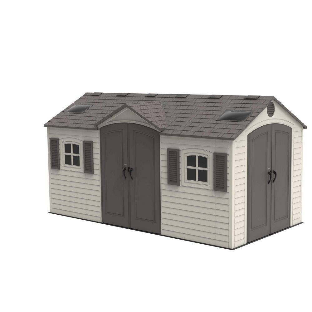 Beige Dual Entry 15' x 8' Outdoor Storage Shed with Windows