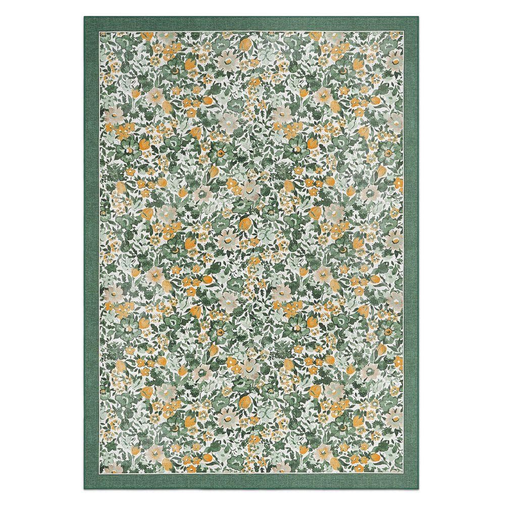 Laura Ashley Loveston Floral Chenille Green 5 ft. x 7 ft