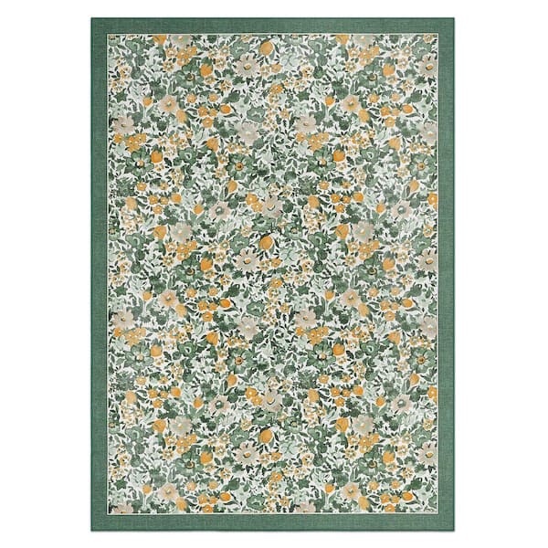 AtelierGG（アトリエジジ） フランネル ローラ(グリーンフラワー) Laura Ashley Loveston Floral Chenille Green 5 ft. x 7 ft