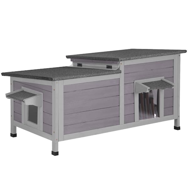 Feral Cat Shelter 2-Room Outdoor Cat House for Rescued Cats