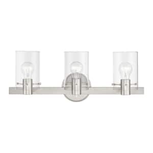 Alexander 22.5 in. 3-Light Brushed Nickel Vanity Light with Clear Glass