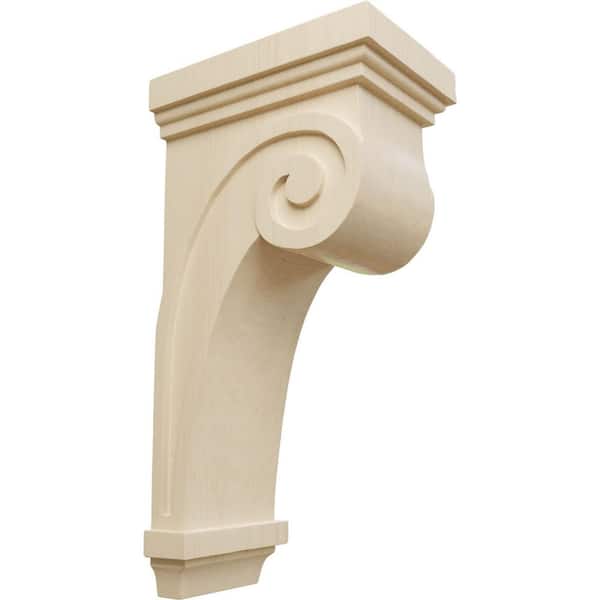 Ekena Millwork 8-1/4 in. x 5-1/2 in. x 16 in. Unfinished Wood Rubberwood Scroll Corbel