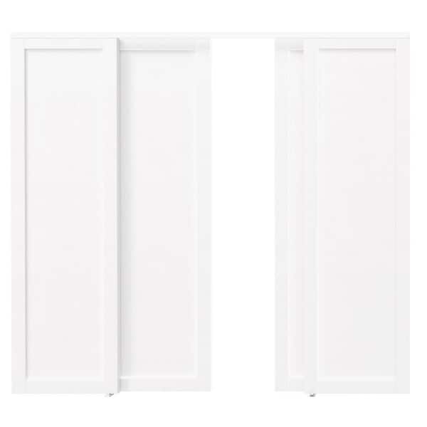 96 in. x 80 in. 1-Panel MDF Solid Core White PVC Covering Pre-Assembled Double Panel Sliding Door with All Hardware