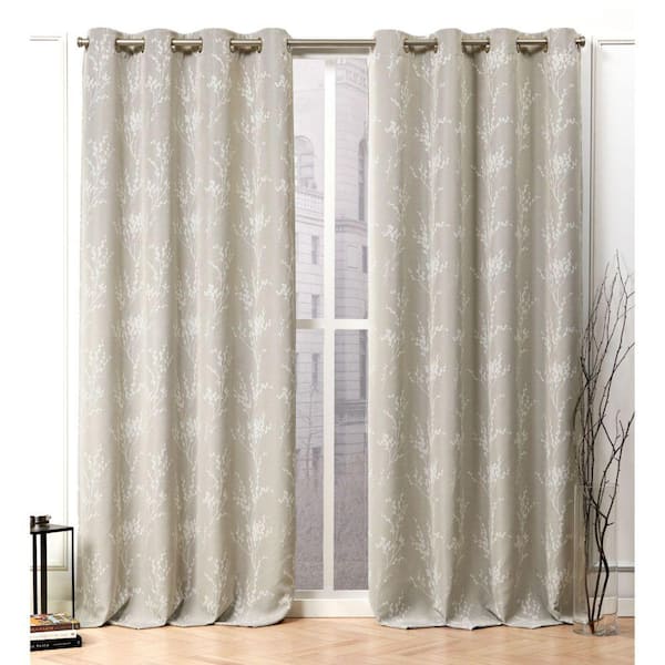NICOLE MILLER NEW YORK Turion Linen Floral Woven Room Darkening Grommet Top Curtain, 52 in. W x 84 in. L (Set of 2)