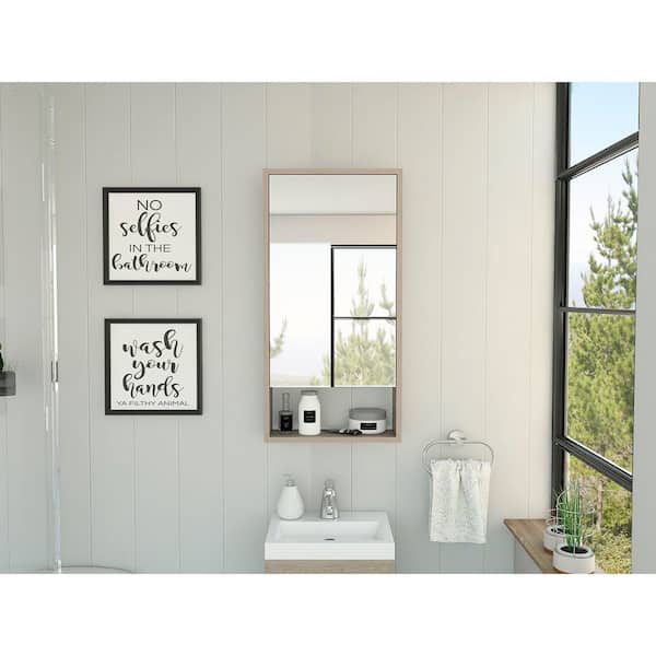 17.9 in. W x 35.4 in. H Rectangular Wood Medicine Cabinet with Mirror, One External Shelf, Gray