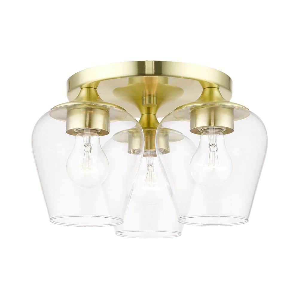 Hillbrook 13 in. 3-Light Satin Brass Flush Mount with Clear Glass Shades price history on PriceWatchPro