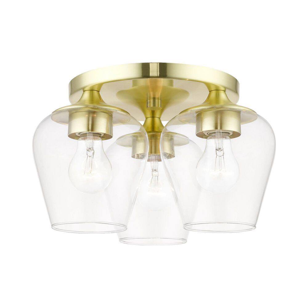 Willow Satin Brass 3-Light Flush Mount with Clear Glass