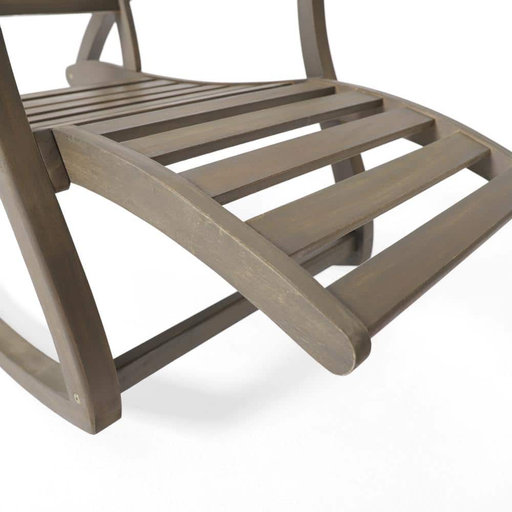 Gray Acacia Wood Outdoor Rocking Chair with Footrest