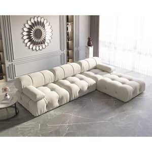 103.9 in. W Velvet Round Arm 3-Seater L Shaped Free Combination Modular Sofa with Ottoman in Beige