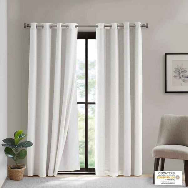 Sun Smart Rami White Printed Cotton 50 In W X 95 L Grommet Top Semi Sheer Window Curtain With Removable Total Blackout Liner Ss40 0168 Grommet Top Semi Sheer Window Curtain, 95 In Curtains White