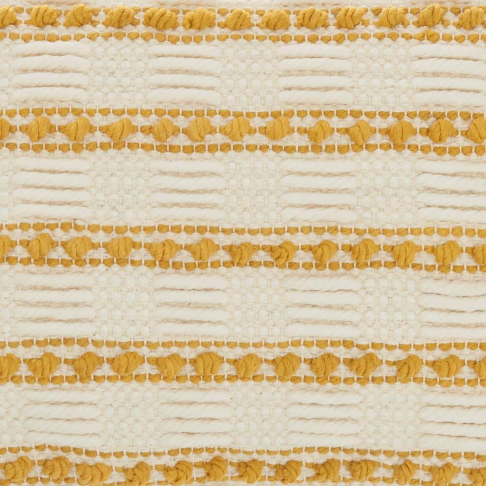 18" Yellow and Ivory Woven Cotton Square Throw Pillow