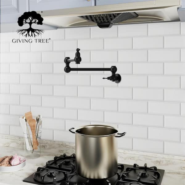 Giving Tree Wall Mount Pot Filler Faucet Double-Handle in Matte Black