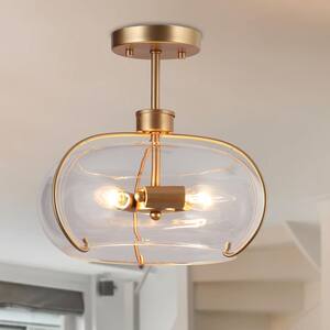 12 in. 3-Light Dark Gold Semi-Flush Mount Light with Globe Clear Glass Shade, Modern Ceiling Light for Dining Room