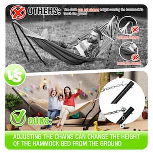 12 ft. Quilted 2-Person Hammock Bed with Stand and Detachable Pillow, Beige