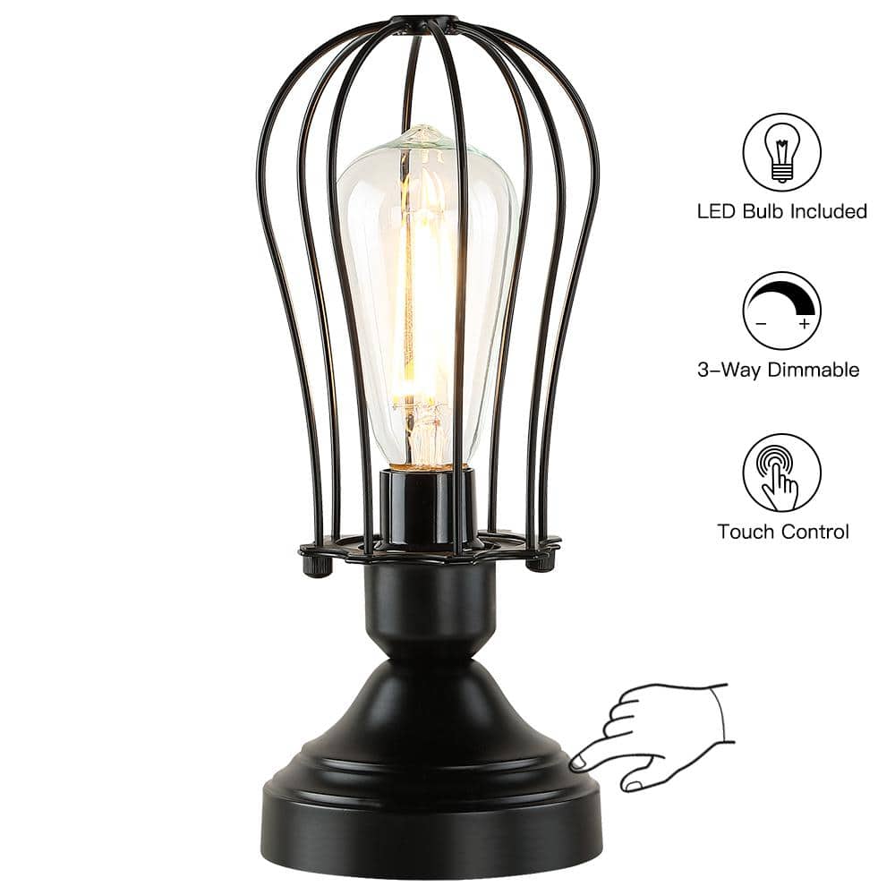 TRUE FINE Aura 11.5 in. Black Touch Control 3-Way Small Table Lamp with 6-Watt LED Bulb Included ...