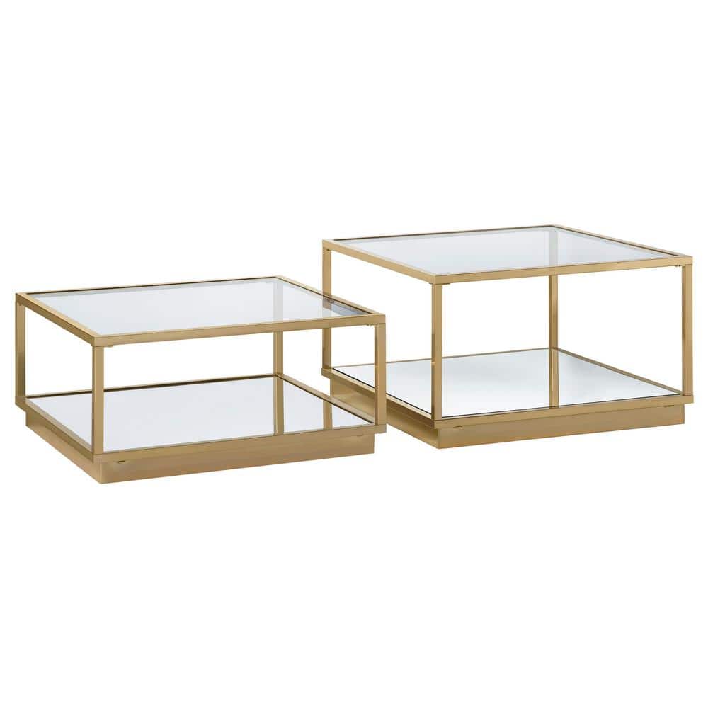 Rose Brass and Glass Square 2-Piece Coffee Table Set