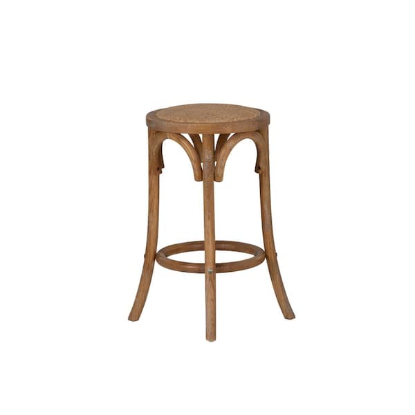 Posy 24 in. Natural Brown Backless Wood Counter Stool with Rattan Seat