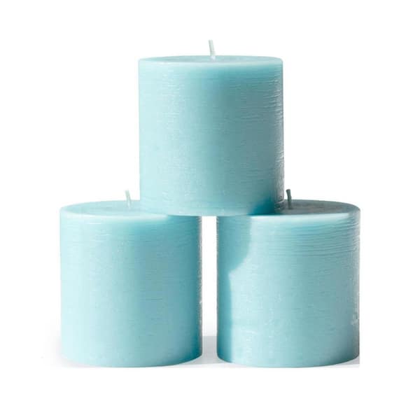 Green Unscented Paraffin Wax Single Wick Dripless Pillar Candle 3-Pack