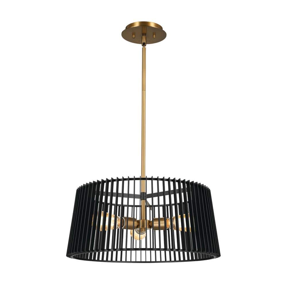 Linara 3-Light Black and Natural Brass Mid Century Modern Cage Kitchen Convertible Pendant Hanging Light to Semi-Flush price history on PriceWatchPro