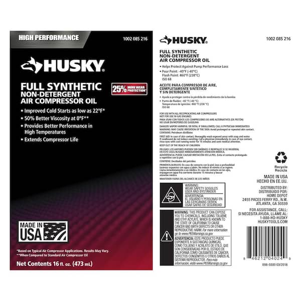 Husky Huile pour compresseur dair, 950 ml (32 on)