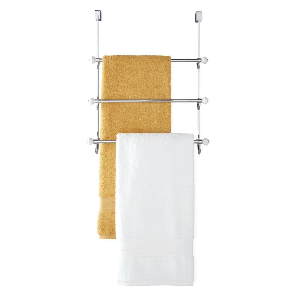 Chrome Over the Door 3-Bar Towel Rack with White Accents